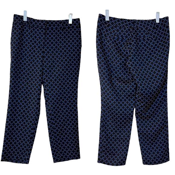 Ann Taylor Ankle Pants Devon Fit Blue Black Geometric Print Women's Size 8 - Picture 7 of 7